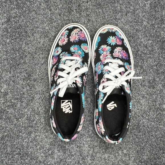 Vans Shoes Women's 9 Black Blue Floral Print Low Lace Up Casual Skate Sneakers - Picture 8 of 11